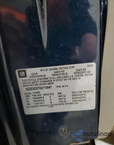 2008 Saturn Outlook Xr from USA, damaged, VIN 5GZEV23778J110947